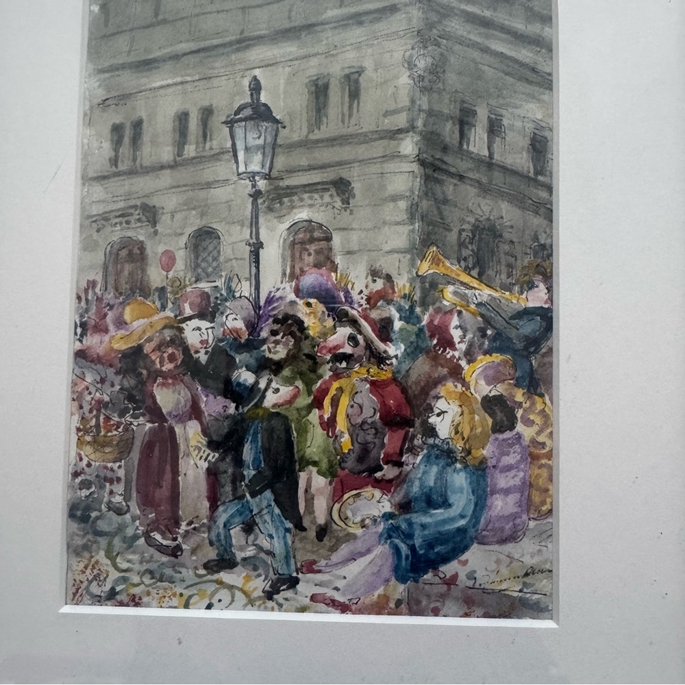 Jakob Zimmermann Fasnacht Swiss Watercolor Painting‎ (Framed, Hand-Signed)